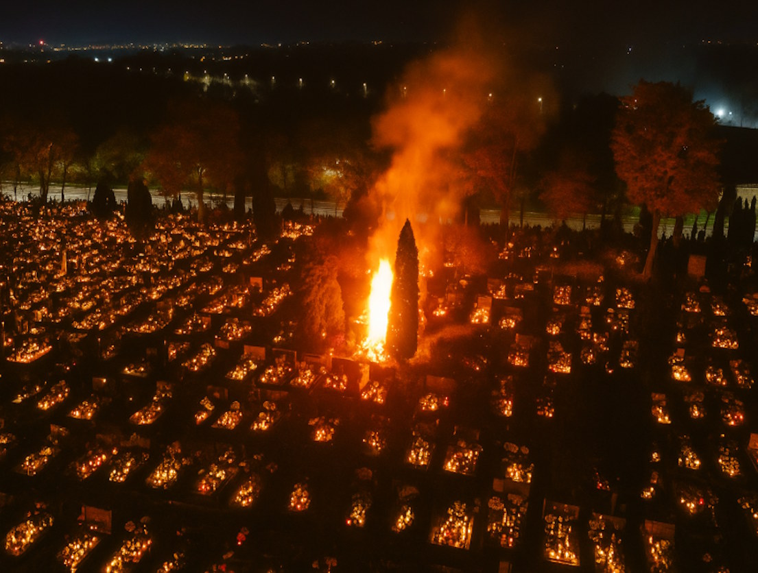 Pożar na cmentarzu. Ogień sięgnął 10 metrów w górę, ludzie uciekali w panice